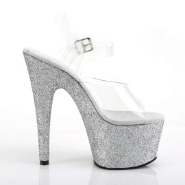 Pleaser Sandalia de Tacón ADORE-708HMG Plata Transparente Multi Purpurina EU-38 / US-8
