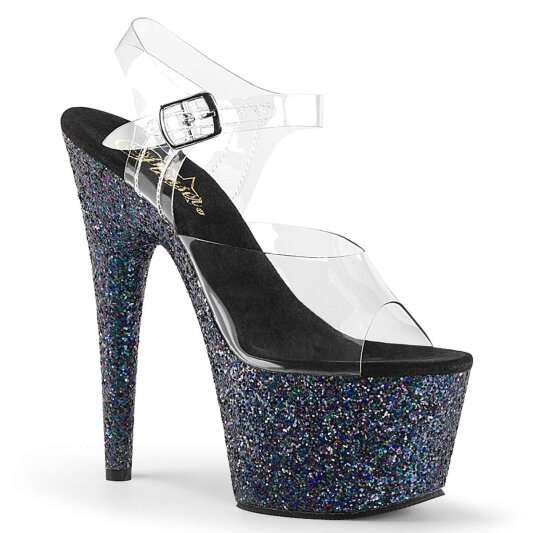 Pleaser Sandalia de Tacón ADORE-708LG Negro Transparente Purpurina EU-35 / US-5