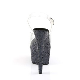 Pleaser Sandalia de Tacón ADORE-708LG Negro Transparente Purpurina EU-35 / US-5
