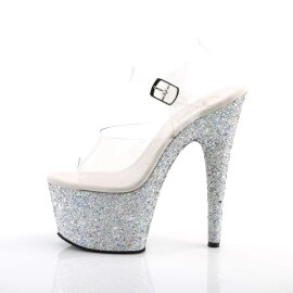 Pleaser Sandalia de Tacón ADORE-708LG Plata Transparente Multi Purpurina EU-35 / US-5