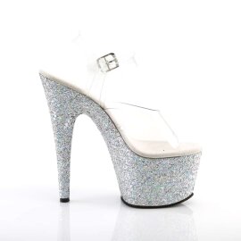 Pleaser Sandalia de Tacón ADORE-708LG Plata Transparente Multi Purpurina EU-37 / US-7