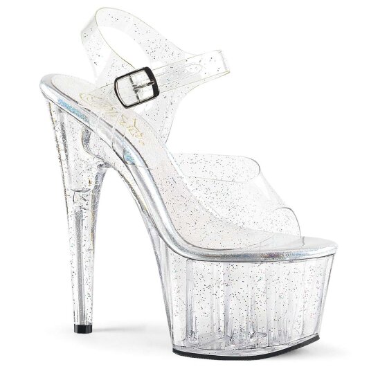 Pleaser Sandalia de Tacón ADORE-708MMG Plata Transparente EU-38 / US-8