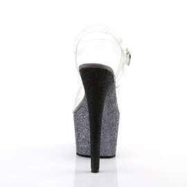 Pleaser Sandalia de Tacón ADORE-708OMBRE Plata Transparente-Negro Ocre EU-38 / US-8