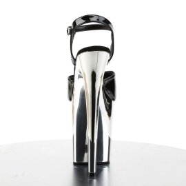 Pleaser Sandalia FLAMINGO-809 Negro Charol Plata Metalizado EU-37 / US-7