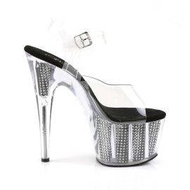 Pleaser Sandalia de Tacón ADORE-708SRS Plata Transparente Negro EU-35 / US-5