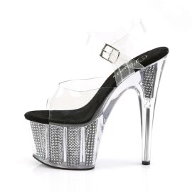 Pleaser Sandalia de Tacón ADORE-708SRS Plata Transparente Negro EU-38 / US-8