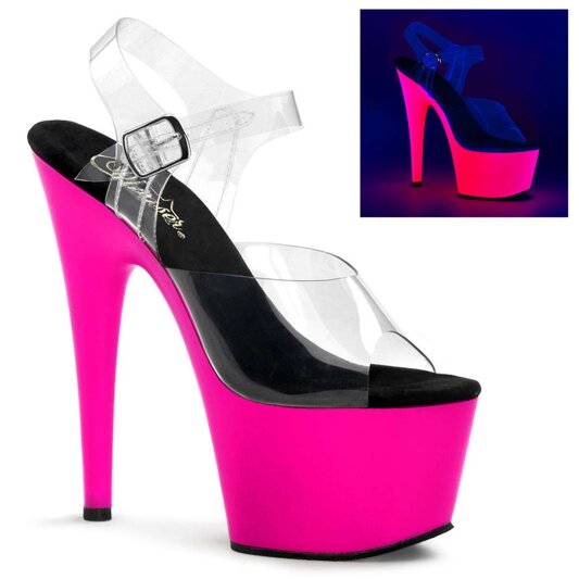 Pleaser Sandalia de Tacón ADORE-708UV Transparente Rosa Claro Neón EU-37 / US-7