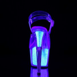 Pleaser Sandalia de Tacón ADORE-708UVG Transparente Neón-Plata Purpurina EU-41 / US-11
