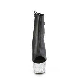 Pleaser ADORE-1018LG Plateau Ankle Boots Faux Leather Glitter Black Silver EU-40 / US-10