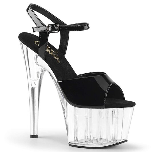 Pleaser Sandalia de Tacón ADORE-709 Negro Charol Transparente EU-35 / US-5