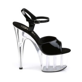 Pleaser Sandalia de Tacón ADORE-709 Negro Charol Transparente EU-38 / US-8