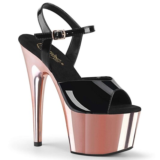 Pleaser Sandalia de Tacón ADORE-709 Negro Oro Rosado Claro Metalizado EU-35 / US-5