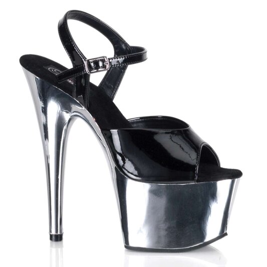 Pleaser Sandalia de Tacón ADORE-709 Negro Plata Metalizado EU-35 / US-5