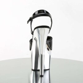Pleaser Sandalia de Tacón ADORE-709 Negro Plata Metalizado EU-35 / US-5