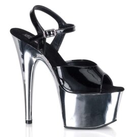 Pleaser Sandalia de Tacón ADORE-709 Negro Plata...
