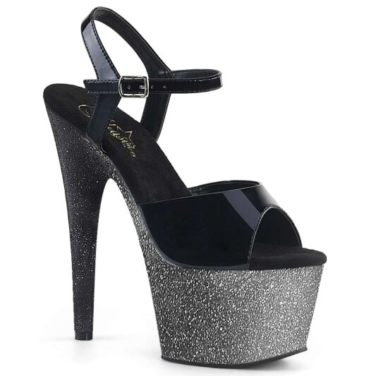Pleaser Sandalia de Tacón ADORE-709OMBRE Negro Charol Plata-Negro Charol Multi Ocre EU-36 / US-6