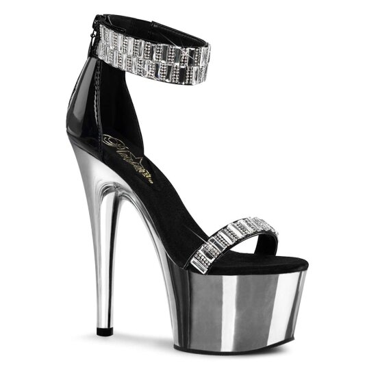 Pleaser Sandalia de Tacón ADORE-769RS Negro Plata Metalizado EU-35 / US-5