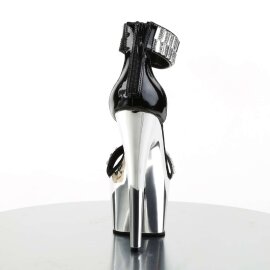 Pleaser Sandalia de Tacón ADORE-769RS Negro Plata Metalizado EU-37 / US-7