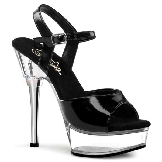 Pleaser Sandalia de Tacón ALLURE-609 Negro Charol Transparente EU-39 / US-9