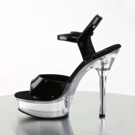 Pleaser Sandalia de Tacón ALLURE-609 Negro Charol Transparente EU-39 / US-9