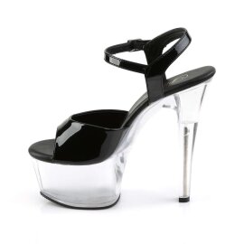 Pleaser Sandalia de Tacón ASPIRE-609 Negro Charol Transparente EU-35 / US-5