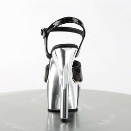 Pleaser Sandalia de Tacón ASPIRE-609 Negro Charol Plata Metalizado EU-37 / US-7