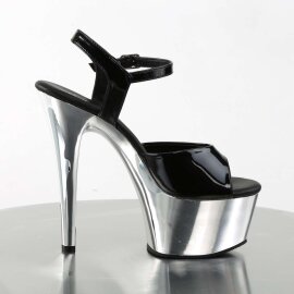 Pleaser Sandalia de Tacón ASPIRE-609 Negro Charol Plata Metalizado EU-37 / US-7