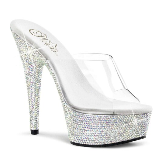 Pleaser Zapato Abierto BEJEWELED-601DM Plata Transparente Metalizado EU-35 / US-5