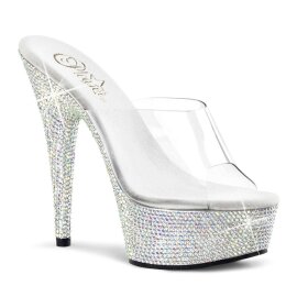 Pleaser Zapato Abierto BEJEWELED-601DM Plata Transparente...