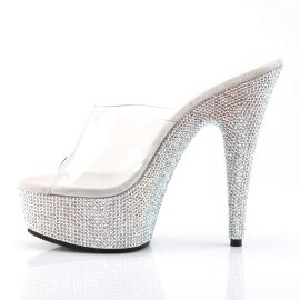 Pleaser Zapato Abierto BEJEWELED-601DM Plata Transparente Metalizado EU-39 / US-9