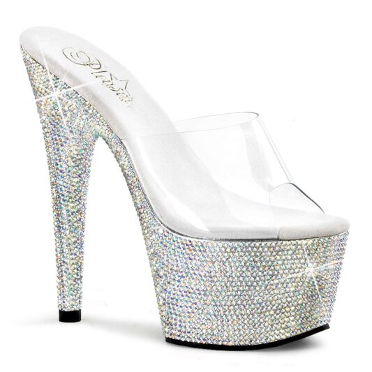 Pleaser Zapato Abierto BEJEWELED-701DM Plata Transparente Metalizado EU-35 / US-5