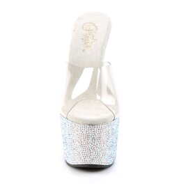 Pleaser Zapato Abierto BEJEWELED-701DM Plata Transparente...
