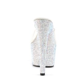 Pleaser Zapato Abierto BEJEWELED-701DM Plata Transparente Metalizado EU-35 / US-5