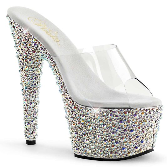 Pleaser Zapato Abierto BEJEWELED-701MS Plata Transparente Metalizado EU-35 / US-5