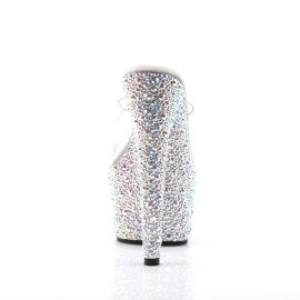 Pleaser Zapato Abierto BEJEWELED-701MS Plata Transparente Metalizado EU-35 / US-5