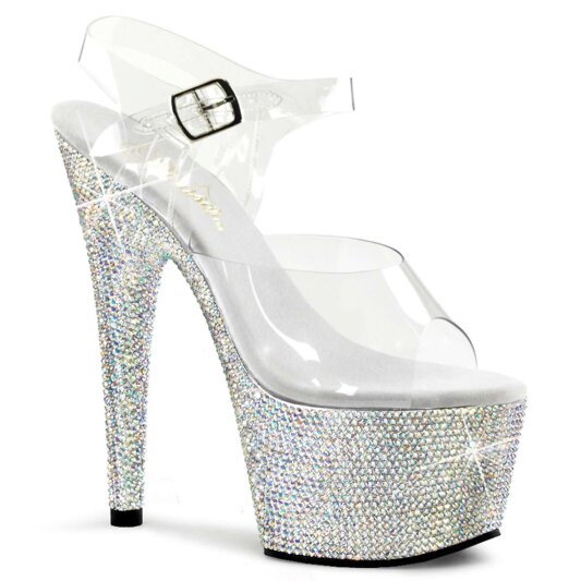 Pleaser Sandalia de Tacón BEJEWELED-708DM Plata Transparente Metalizado EU-35 / US-5