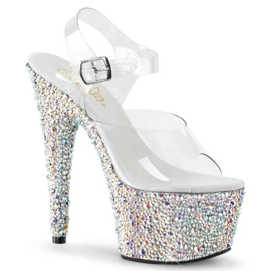 Pleaser Sandalia de Tacón BEJEWELED-708MS Plata Transparente Metalizado EU-35 / US-5