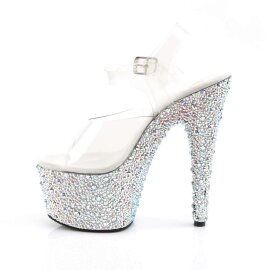 Pleaser Sandalia de Tacón BEJEWELED-708MS Plata Transparente Metalizado EU-35 / US-5