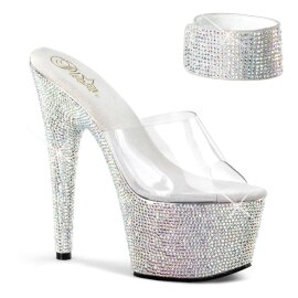 Pleaser Zapato Abierto BEJEWELED-712RS Plata Transparente...