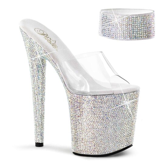 Pleaser Zapato Abierto BEJEWELED-812RS Plata Transparente Metalizado EU-35 / US-5