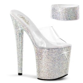 Pleaser Zapato Abierto BEJEWELED-812RS Plata Transparente...