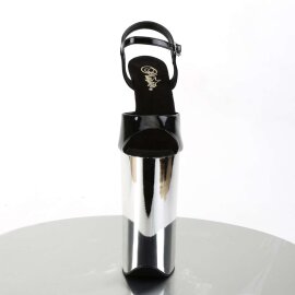 Pleaser Sandalia de Tacón BEYOND-009 Negro Plata Metalizado EU-40 / US-10