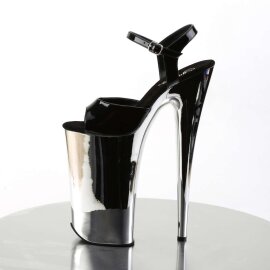 Pleaser Sandalia de Tacón BEYOND-009 Negro Plata Metalizado EU-40 / US-10