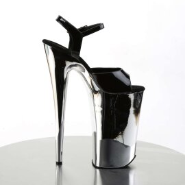 Pleaser Sandalia de Tacón BEYOND-009 Negro Plata Metalizado EU-41 / US-11