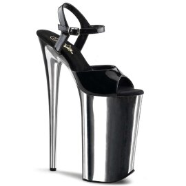 Pleaser Sandalia de Tacón BEYOND-009 Negro Plata Metalizado EU-37 / US-7