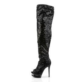 Pleaser Bota Alta BLONDIE-R-3011 Negro Lentejuelas EU-35 / US-5