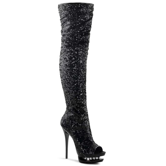 Pleaser Bota Alta BLONDIE-R-3011 Negro Lentejuelas EU-37 / US-7