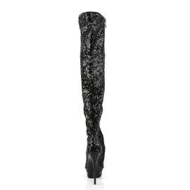 Pleaser Bota Alta BLONDIE-R-3011 Negro Lentejuelas EU-37 / US-7