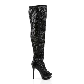 Pleaser Bota Alta BLONDIE-R-3011 Negro Lentejuelas EU-37 / US-7