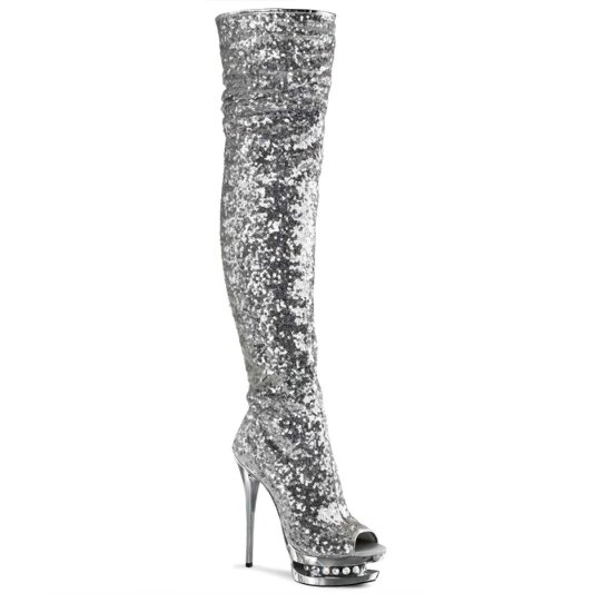 Pleaser Bota Alta BLONDIE-R-3011 Plata Multi Metalizado EU-39 / US-9
